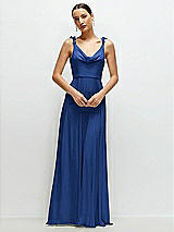 Front View Thumbnail - Classic Blue Cowl Neck Chiffon Maxi Dress with Hand-Worked Petal Straps