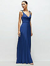 Side View Thumbnail - Classic Blue Cowl Neck Chiffon Maxi Dress with Hand-Worked Petal Straps