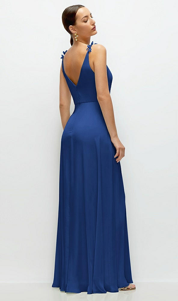 Back View - Classic Blue Cowl Neck Chiffon Maxi Dress with Hand-Worked Petal Straps