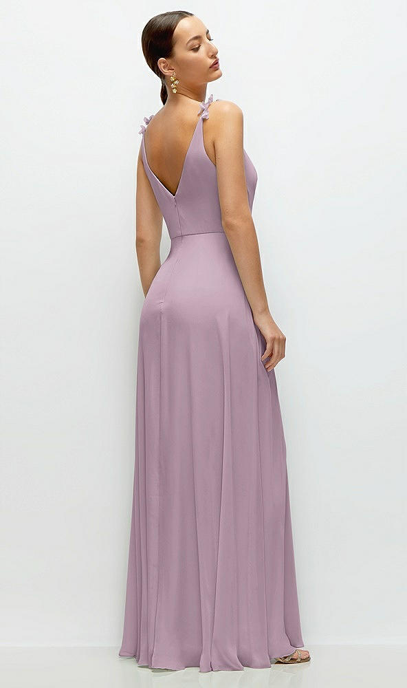 Back View - Suede Rose Cowl Neck Chiffon Maxi Dress with Hand-Worked Petal Straps