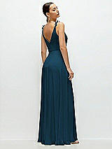 Rear View Thumbnail - Atlantic Blue Cowl Neck Chiffon Maxi Dress with Hand-Worked Petal Straps