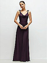 Front View Thumbnail - Aubergine Cowl Neck Chiffon Maxi Dress with Hand-Worked Petal Straps