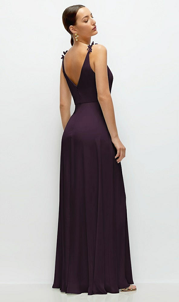 Back View - Aubergine Cowl Neck Chiffon Maxi Dress with Hand-Worked Petal Straps