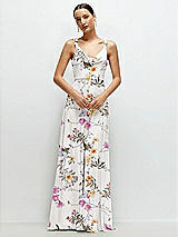 Front View Thumbnail - Butterfly Botanica Ivory Cowl Neck Chiffon Maxi Dress with Hand-Worked Petal Straps