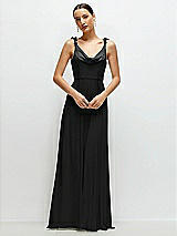 Front View Thumbnail - Black Cowl Neck Chiffon Maxi Dress with Hand-Worked Petal Straps