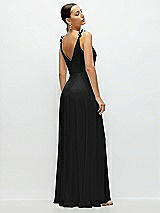 Rear View Thumbnail - Black Cowl Neck Chiffon Maxi Dress with Hand-Worked Petal Straps