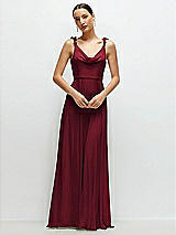 Front View Thumbnail - Burgundy Cowl Neck Chiffon Maxi Dress with Hand-Worked Petal Straps