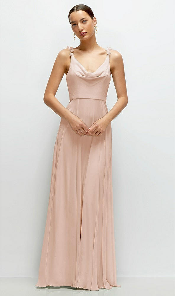 Front View - Cameo Cowl Neck Chiffon Maxi Dress with Hand-Worked Petal Straps