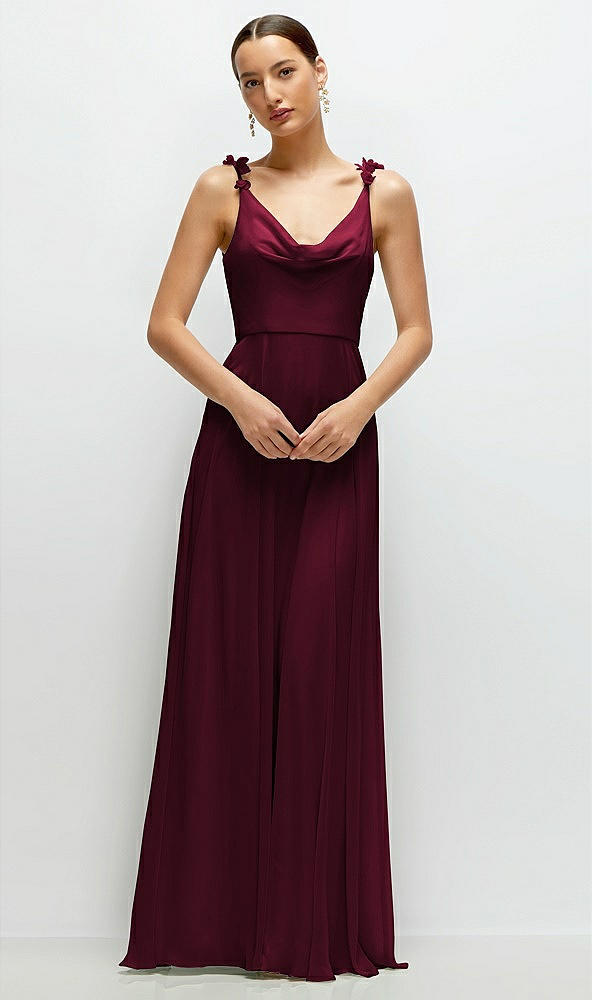 Front View - Cabernet Cowl Neck Chiffon Maxi Dress with Hand-Worked Petal Straps