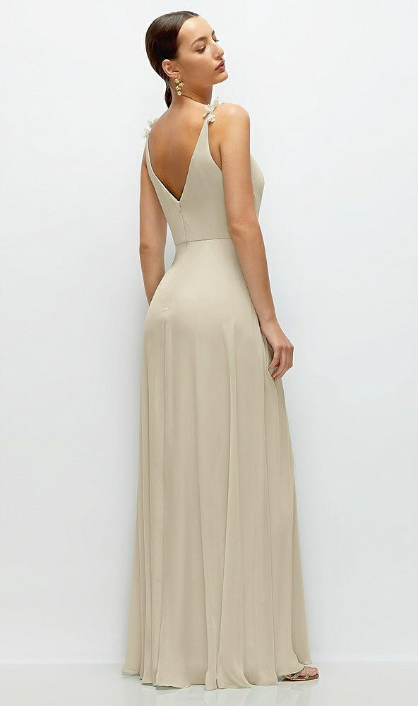 Back View - Champagne Cowl Neck Chiffon Maxi Dress with Hand-Worked Petal Straps