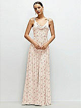 Front View Thumbnail - Coquette Floral Print Cowl Neck Chiffon Maxi Dress with Hand-Worked Petal Straps