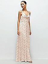 Side View Thumbnail - Coquette Floral Print Cowl Neck Chiffon Maxi Dress with Hand-Worked Petal Straps