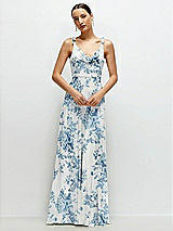 Front View Thumbnail - Cottage Rose Dusk Blue Cowl Neck Chiffon Maxi Dress with Hand-Worked Petal Straps