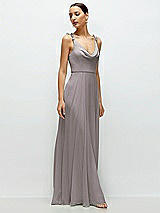 Side View Thumbnail - Cashmere Gray Cowl Neck Chiffon Maxi Dress with Hand-Worked Petal Straps