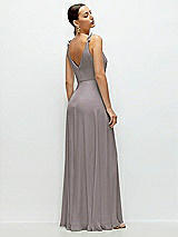 Rear View Thumbnail - Cashmere Gray Cowl Neck Chiffon Maxi Dress with Hand-Worked Petal Straps