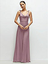 Front View Thumbnail - Dusty Rose Cowl Neck Chiffon Maxi Dress with Hand-Worked Petal Straps