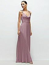 Side View Thumbnail - Dusty Rose Cowl Neck Chiffon Maxi Dress with Hand-Worked Petal Straps