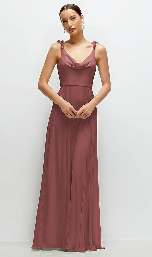 Front View - English Rose Cowl Neck Chiffon Maxi Dress with Hand-Worked Petal Straps