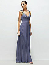 Side View Thumbnail - French Blue Cowl Neck Chiffon Maxi Dress with Hand-Worked Petal Straps