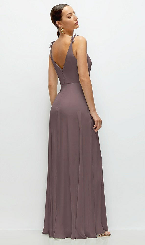 Back View - French Truffle Cowl Neck Chiffon Maxi Dress with Hand-Worked Petal Straps