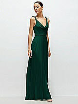 Side View Thumbnail - Hunter Green Cowl Neck Chiffon Maxi Dress with Hand-Worked Petal Straps