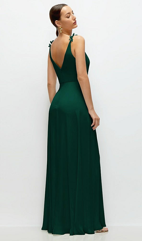 Back View - Hunter Green Cowl Neck Chiffon Maxi Dress with Hand-Worked Petal Straps