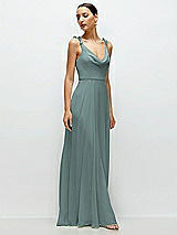 Side View Thumbnail - Icelandic Cowl Neck Chiffon Maxi Dress with Hand-Worked Petal Straps