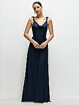 Front View Thumbnail - Midnight Navy Cowl Neck Chiffon Maxi Dress with Hand-Worked Petal Straps