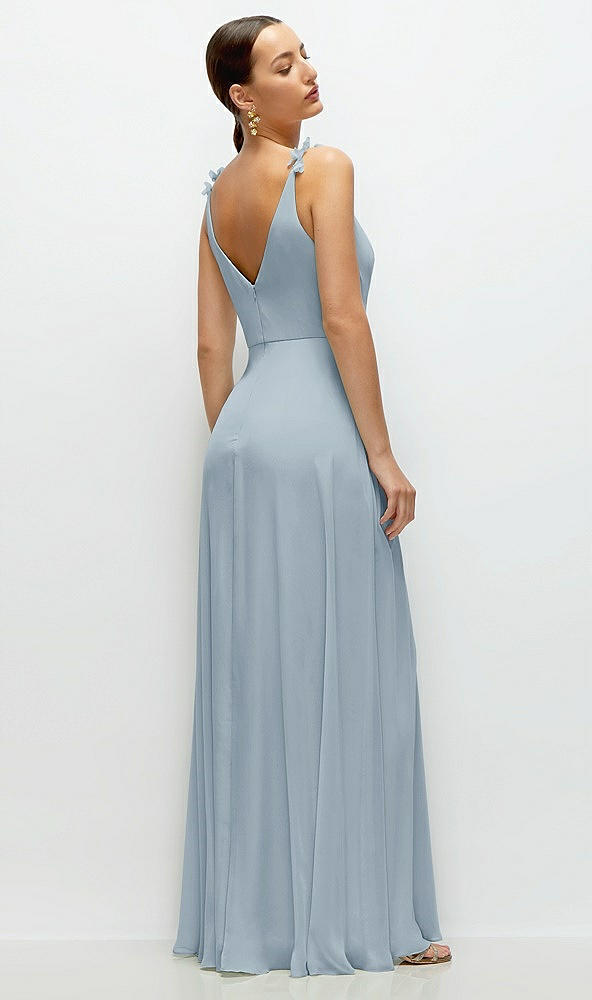 Back View - Mist Cowl Neck Chiffon Maxi Dress with Hand-Worked Petal Straps