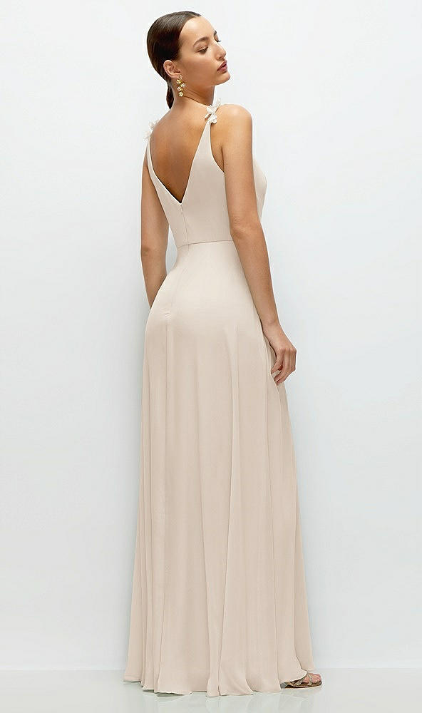 Back View - Oat Cowl Neck Chiffon Maxi Dress with Hand-Worked Petal Straps