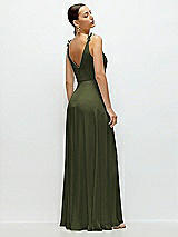 Rear View Thumbnail - Olive Green Cowl Neck Chiffon Maxi Dress with Hand-Worked Petal Straps