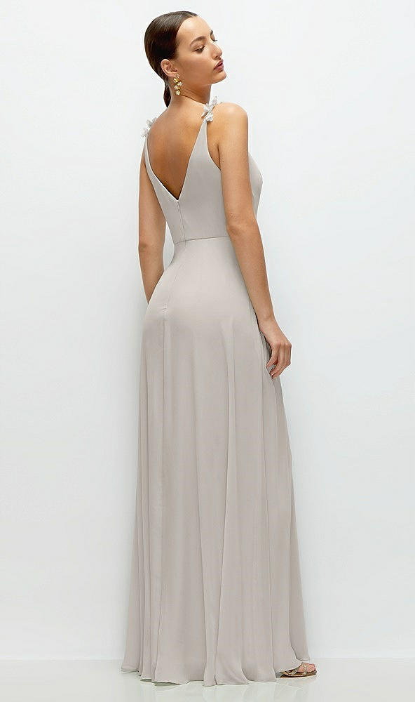 Back View - Oyster Cowl Neck Chiffon Maxi Dress with Hand-Worked Petal Straps