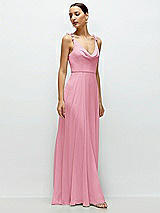 Side View Thumbnail - Peony Pink Cowl Neck Chiffon Maxi Dress with Hand-Worked Petal Straps