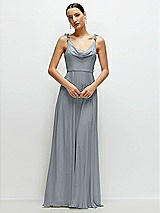 Front View Thumbnail - Platinum Cowl Neck Chiffon Maxi Dress with Hand-Worked Petal Straps