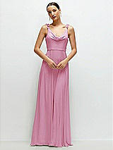 Front View Thumbnail - Powder Pink Cowl Neck Chiffon Maxi Dress with Hand-Worked Petal Straps