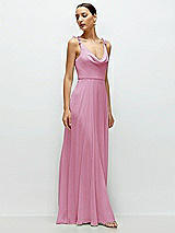 Side View Thumbnail - Powder Pink Cowl Neck Chiffon Maxi Dress with Hand-Worked Petal Straps