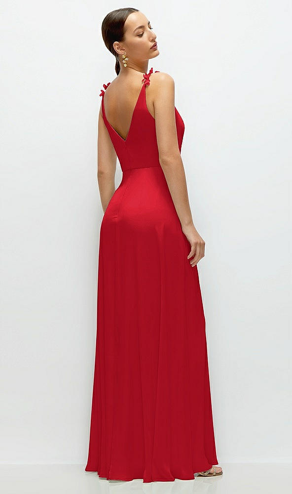 Back View - Parisian Red Cowl Neck Chiffon Maxi Dress with Hand-Worked Petal Straps