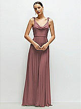 Front View Thumbnail - Rosewood Cowl Neck Chiffon Maxi Dress with Hand-Worked Petal Straps