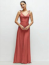 Front View Thumbnail - Coral Pink Cowl Neck Chiffon Maxi Dress with Hand-Worked Petal Straps