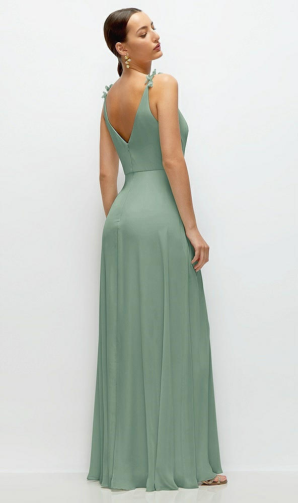 Back View - Seagrass Cowl Neck Chiffon Maxi Dress with Hand-Worked Petal Straps