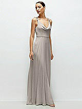 Side View Thumbnail - Taupe Cowl Neck Chiffon Maxi Dress with Hand-Worked Petal Straps