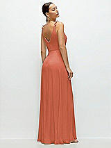 Rear View Thumbnail - Terracotta Copper Cowl Neck Chiffon Maxi Dress with Hand-Worked Petal Straps