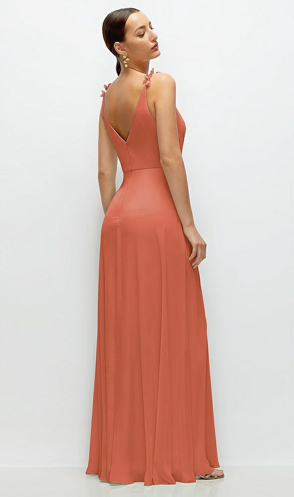 Back View - Terracotta Copper Cowl Neck Chiffon Maxi Dress with Hand-Worked Petal Straps