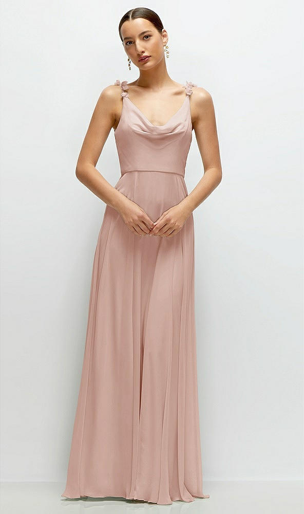 Front View - Toasted Sugar Cowl Neck Chiffon Maxi Dress with Hand-Worked Petal Straps