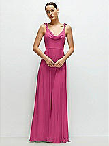 Front View Thumbnail - Tea Rose Cowl Neck Chiffon Maxi Dress with Hand-Worked Petal Straps