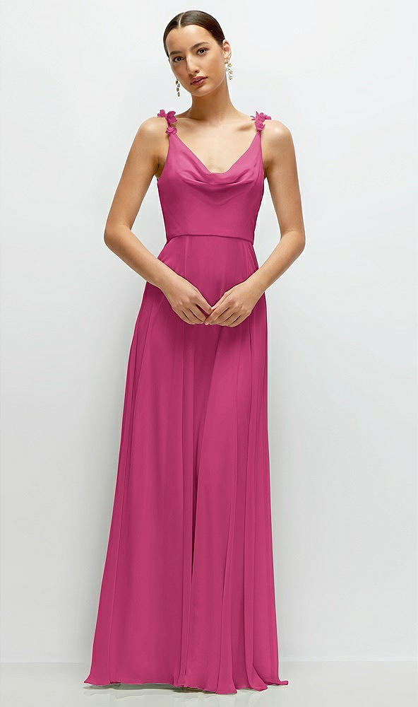 Front View - Tea Rose Cowl Neck Chiffon Maxi Dress with Hand-Worked Petal Straps