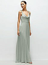 Side View Thumbnail - Willow Green Cowl Neck Chiffon Maxi Dress with Hand-Worked Petal Straps