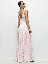 Rear View Thumbnail - Watercolor Print Cowl Neck Chiffon Maxi Dress with Hand-Worked Petal Straps