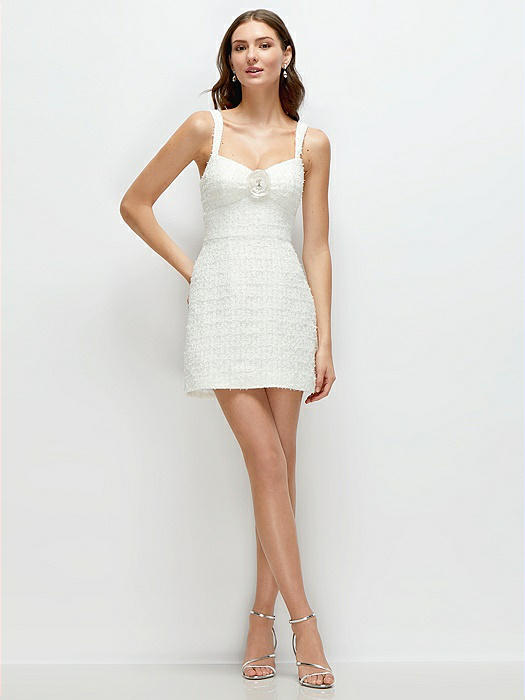 Luxe Bridal Tweed Mini Dress with Sequin Flower Detail