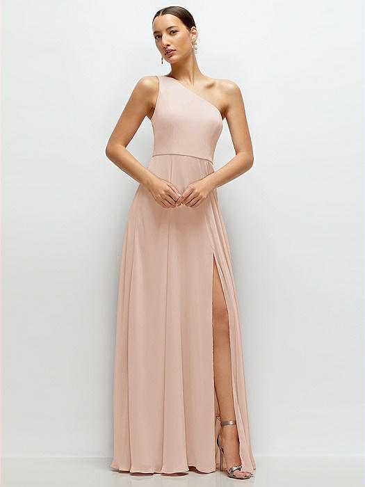 Chiffon One-Shoulder Maxi Dress with Circle Skirt